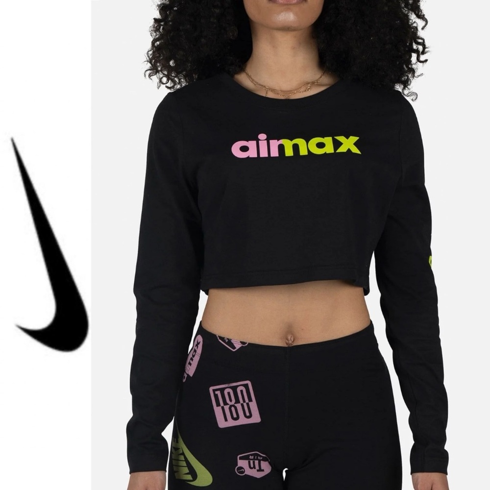 Nike 🖤🩷Cropped long sleeve tee black  Pink & Lime Airmax Logo